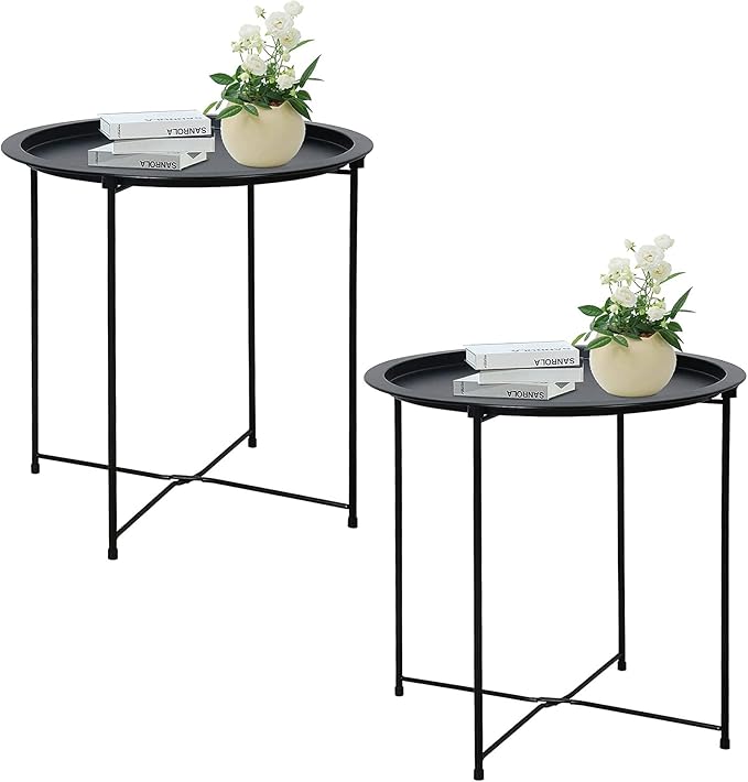 Garden 4 you End Table 2 PCS Metal Side Table, Round Folding Tray product image