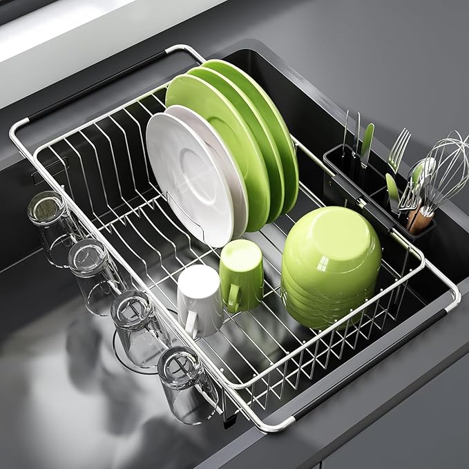JASIWAY Expandable Stainless Steel Dish Drying Rack (In-Sink / Over-Sink) for small-kitchen over-sink dish rack guide