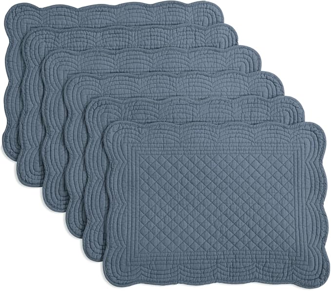 HOMBYS Quilted Cotton Placemats, Set of 6 (13x18, Machine Washable)