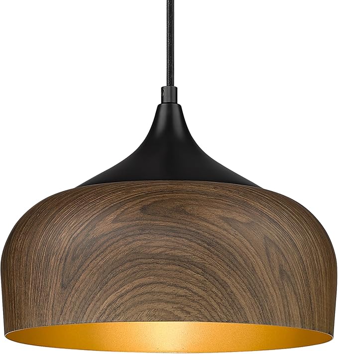 ELYONA Modern Bauhaus Walnut Wooden Pattern Dome Pendant Light