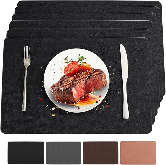 Vinyl Placemats, Set of 6 (Heat-Resistant, Non-Slip, Faux Leather)