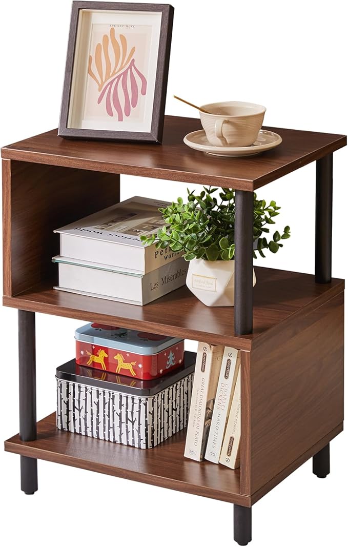 Aibiju Minimalist Nightstand - Walnut Small Bedside Table with Open Storage