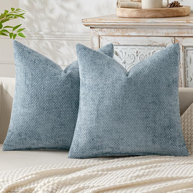 MIULEE Pack of 2 Coastal Blue Throw Pillow Covers 18x18 Inch - coastal grandma living room kit