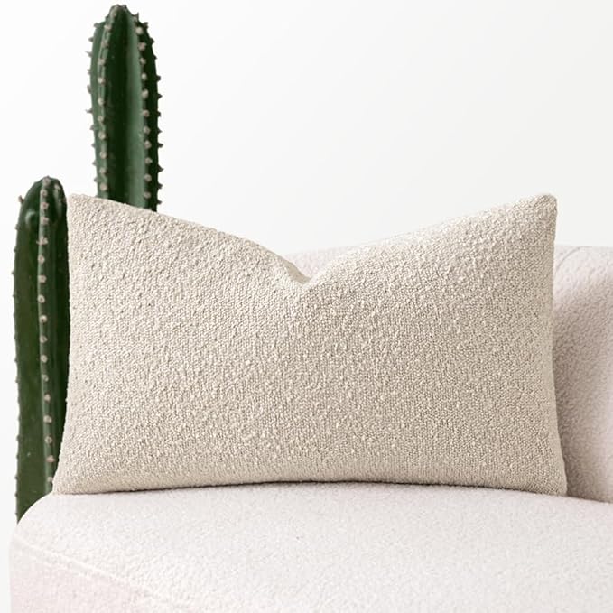 MIULEE Textured Boucle Lumbar Pillow Cover (14x22, Beige)