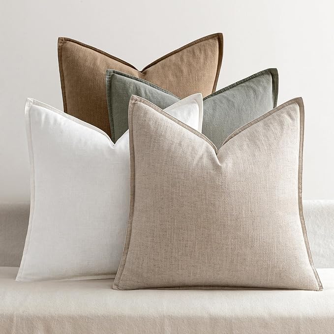 MIULEE Neutral Linen Pillow Covers (Pack of 4) for Japandi living room