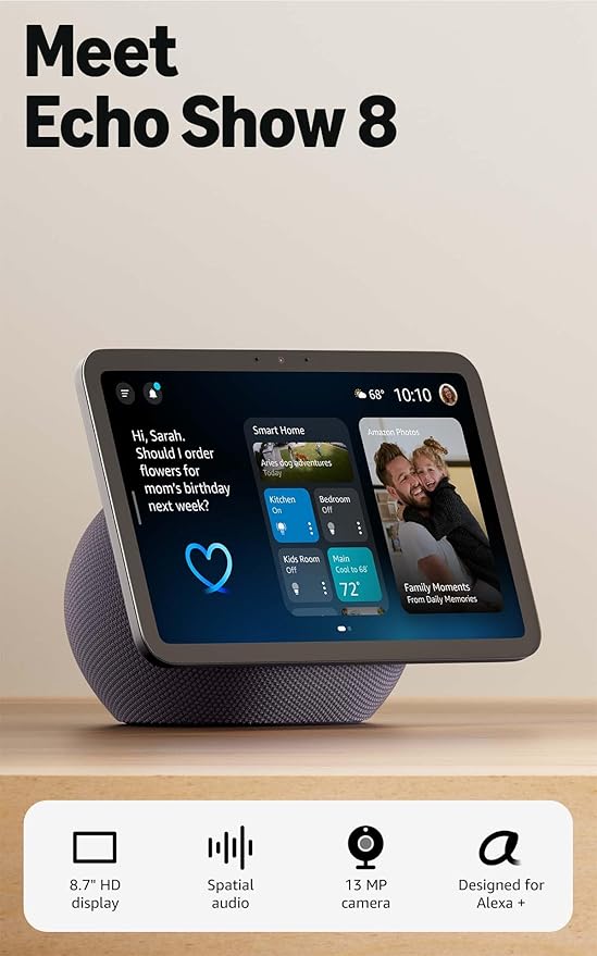 Amazon Echo Show 8 (Newest Generation) on a kitchen counter
