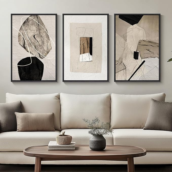 Framed Neutral Abstract Wall Art, Set of 3 Modern Canvas Prints