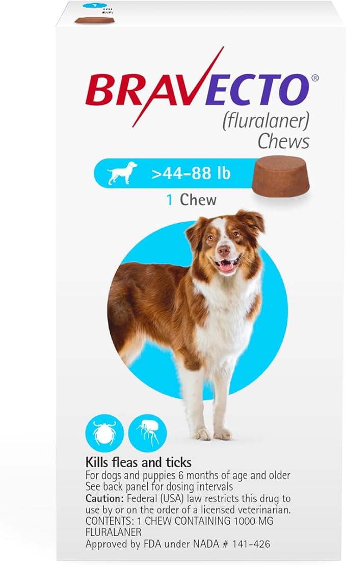 Bravecto Chew for Dogs 44-88 lbs (1 Chew, 12-Week Supply, Rx via Amazon Pharmacy)
