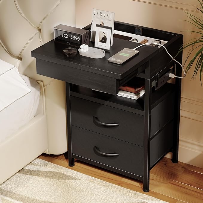Lazzanto Nightstand with Hidden Drawer + Charging Station on Amazon