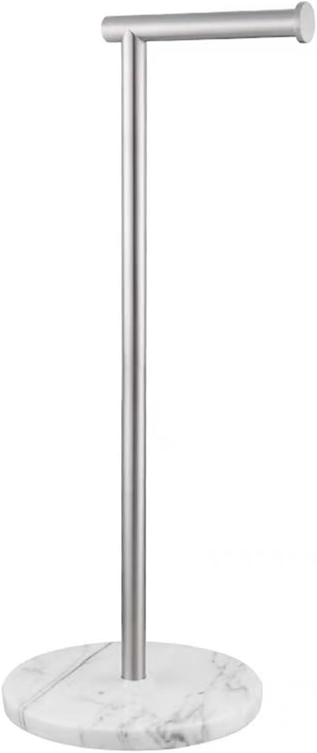 Toilet Paper Holder Free Standing with Natural Marble Base, 26" Brushed Nickel