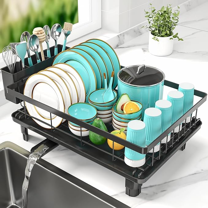 MERRYBOX Dish Rack with 3-Compartment Utensil Holder for small-kitchen over-sink dish rack guide