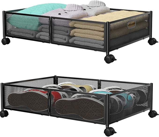 PHINOX Under Bed Storage with Wheels (Upgraded Crossed Iron Wire)