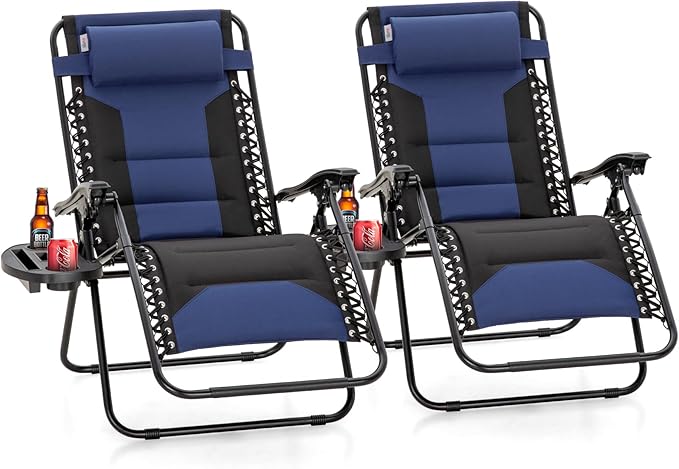 PHI VILLA Padded Zero Gravity Chair Set of 2, Oversized 28-inch Wide Seat