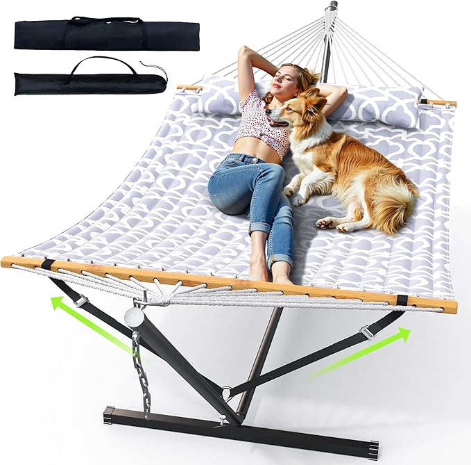 ANAGOO Double Hammock with Stand, Heavy Duty Outdoor Hammock for Two, 500 LBS Capacity, Stable Steel Frame with Balance