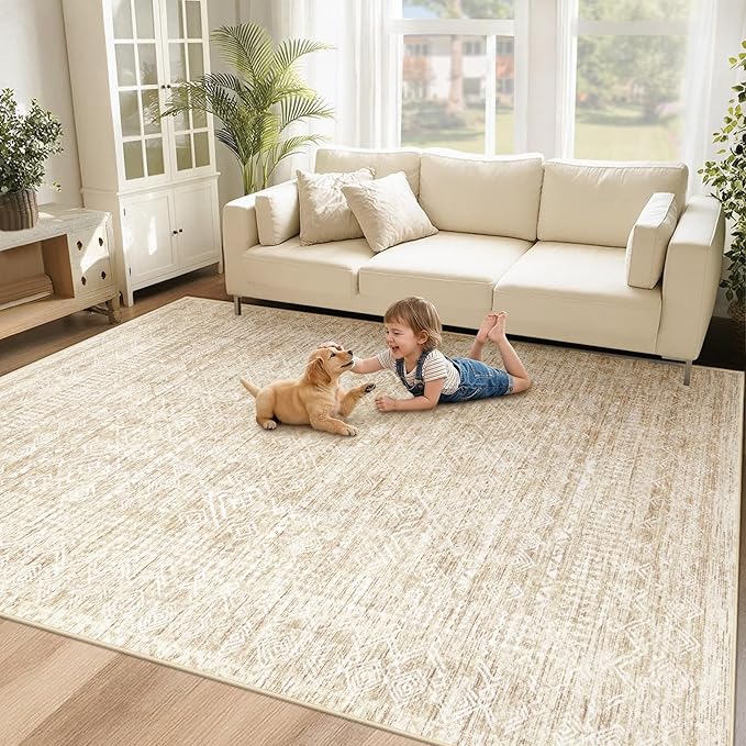 6x9 Area Rugs for Living Room: Washable Moroccan Geometric Boho Rug