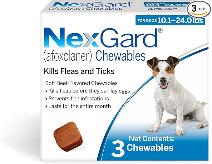 NexGard Soft Beef Chewables for Dogs 10.1-24 lbs (3 Chews, Rx via Amazon Pharmacy)