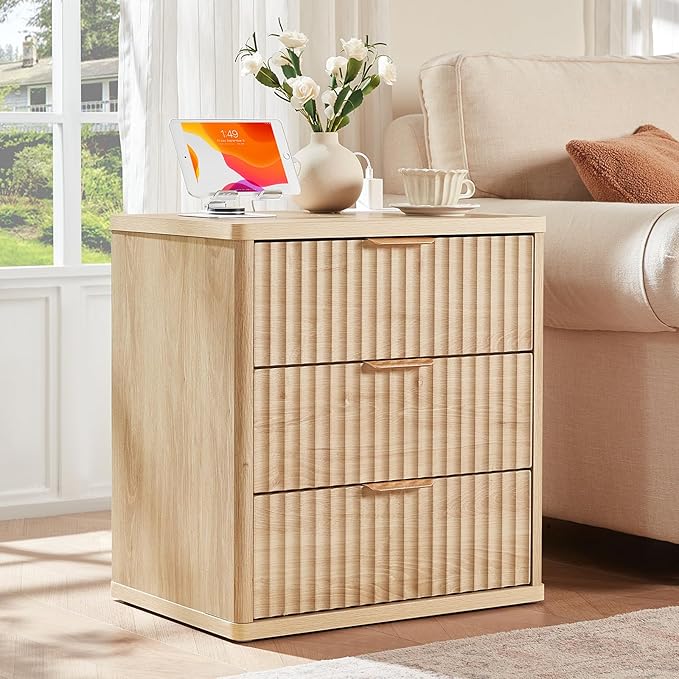 Lerliuo 23" Fluted Nightstand with Charging Station on Amazon