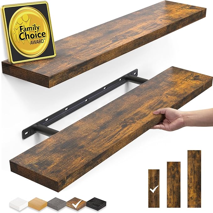 BAYKA Floating Shelves Set of 2, 22.5 inches Farmhouse Rustic Wood Wall Mounted Shelves - floating wall shelves for livi