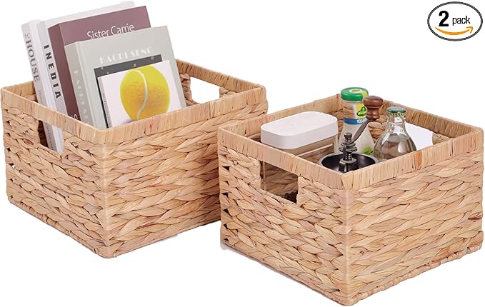 Large Wicker Basket Set of 2 Woven Baskets for Shelves - coastal grandma living room kit