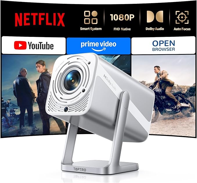 Smart Projector 4K Support, Native 1080P Portable
