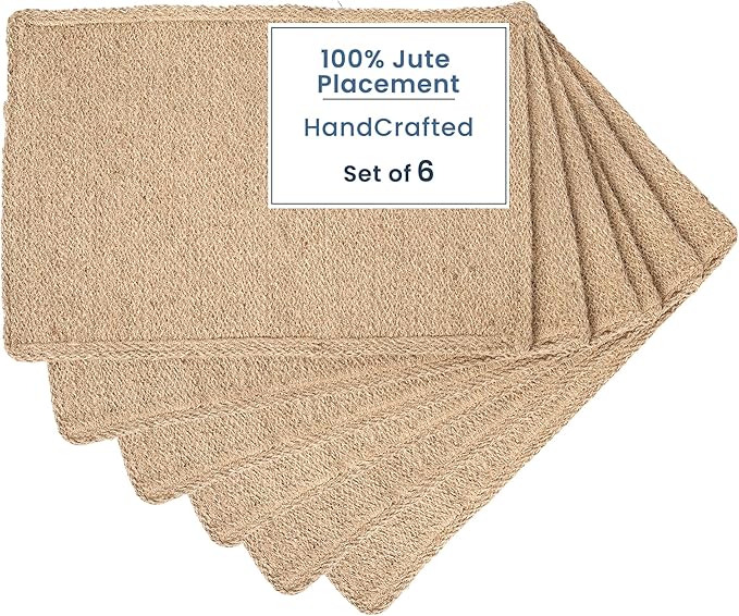 Natural Jute Placemats, Set of 6 (Reversible, Handcrafted)