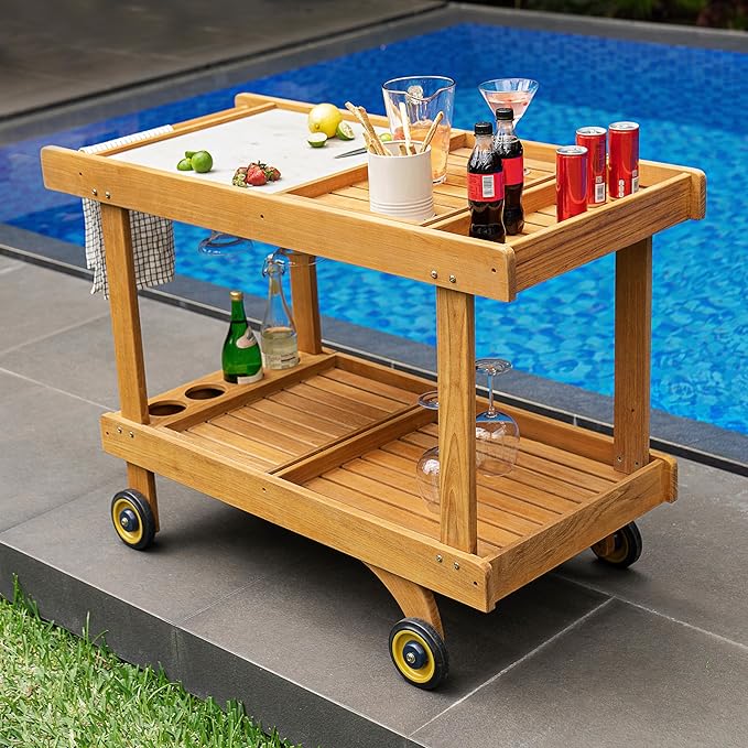 Cambridge Casual Tommy Bahama-Style Teak and Aluminum Bar Cart