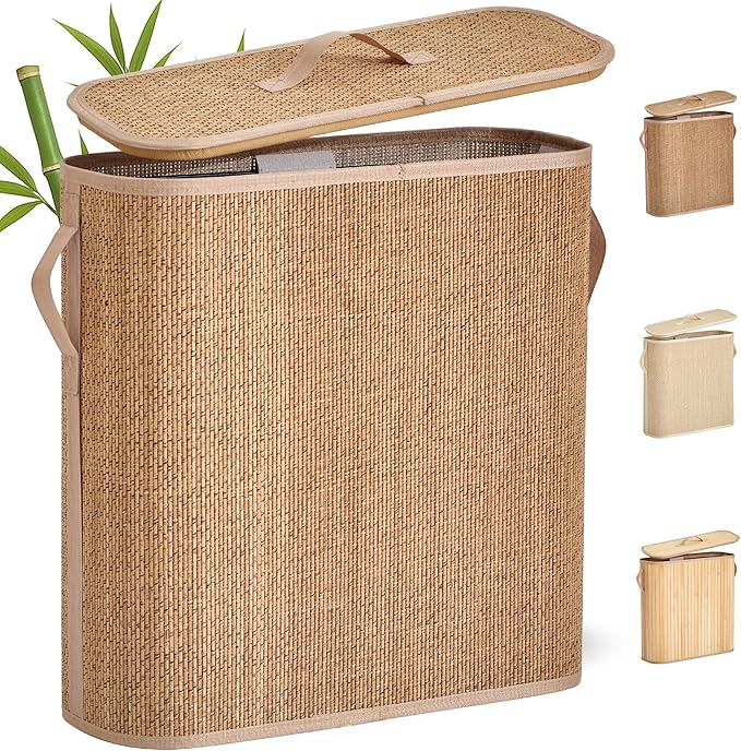 Bamboo Toilet Paper Storage Basket with Lid and Handle - 32L for 16 Rolls