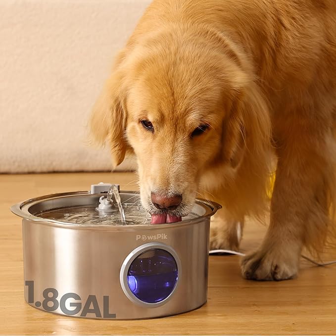 PawsPik Ultra-Quiet Stainless Steel Dog Water Fountain, 1.8 gal