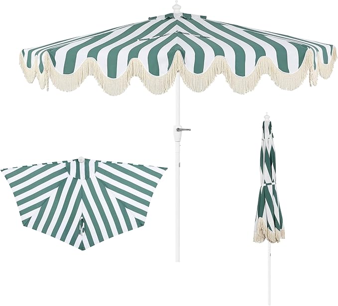 JONATHAN Y Beverly 9 ft. Half Patio Umbrella with Scalloped Fringe