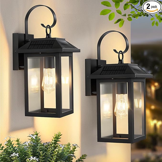 2 Pack Solar Outdoor Wall Lights, Dusk to Dawn Motion Sensor LED Sconce