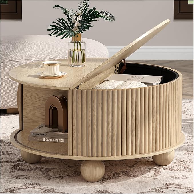 JOINICE Modern Oak-Finish Rectangular Coffee Table for Japandi living room