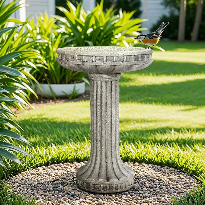 SunJet 24" Fibre-Reinforced Concrete Birdbath, Classical Pedestal