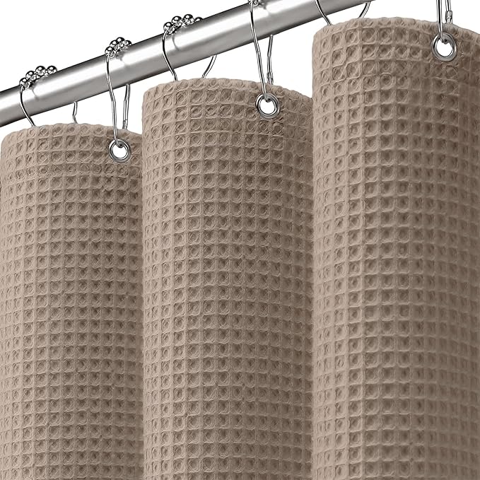 Beige Cotton Waffle Weave Heavyweight Shower Curtain, 72x72
