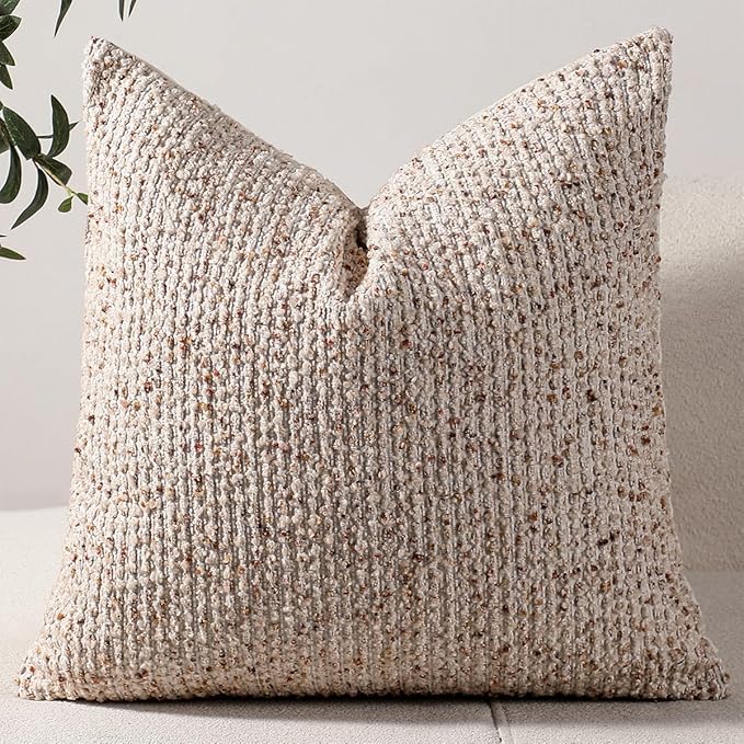 DEZENE 22x22 Beige Throw Pillow Cover Textured Boucle Striped for IKEA KIVIK sofa