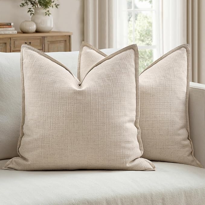MIULEE Thick Textured Natural Linen 20x20 Throw Pillow Covers, Pack of 2 for IKEA KIVIK sofa