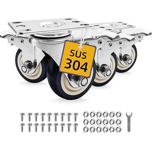 Stainless Steel 3-inch Caster Wheels, Set of 4 (Rust-Proof 304) for outdoor patio bar cart guide