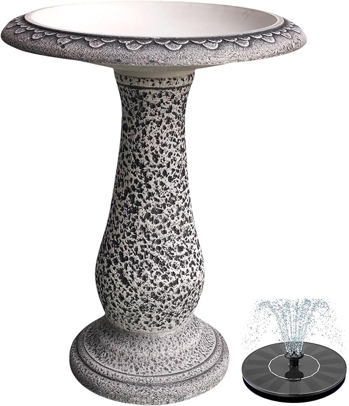 Pedestal Birdbath with Solar Fountain, 23-Inch Resin Stone Composite
