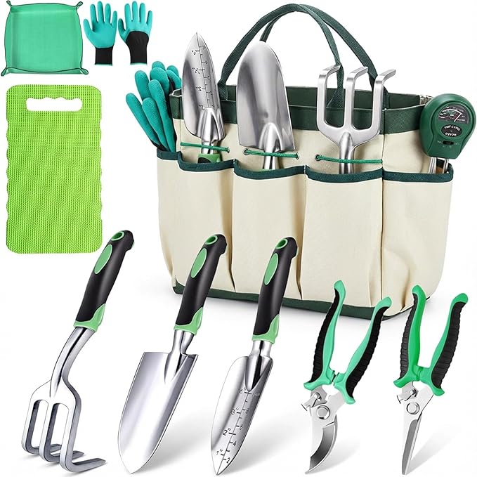 TOMCARE 10-Piece Heavy-Duty Garden Tools Set for Beginners