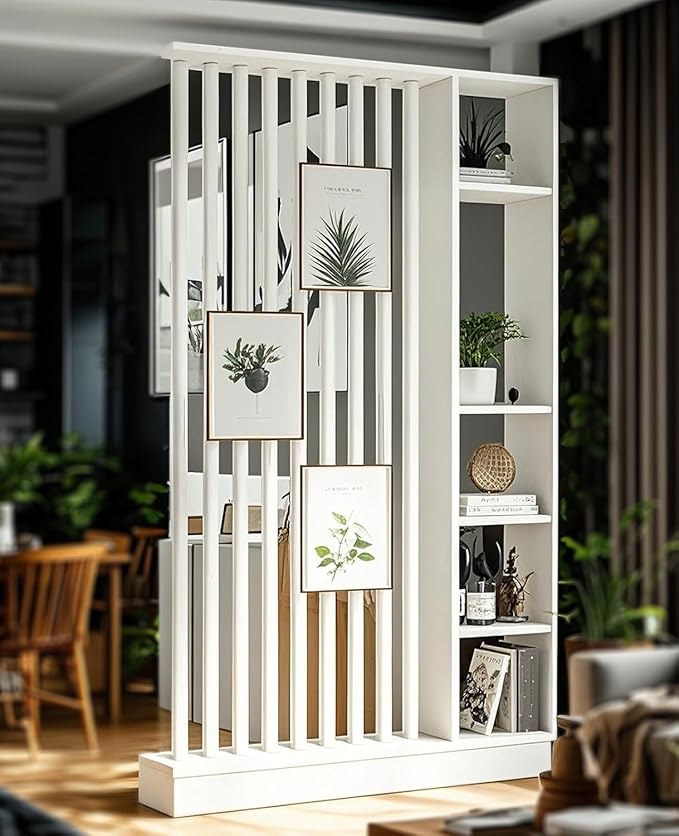 Wall Room Divider with Storage Shelves, Freestanding Open Partition