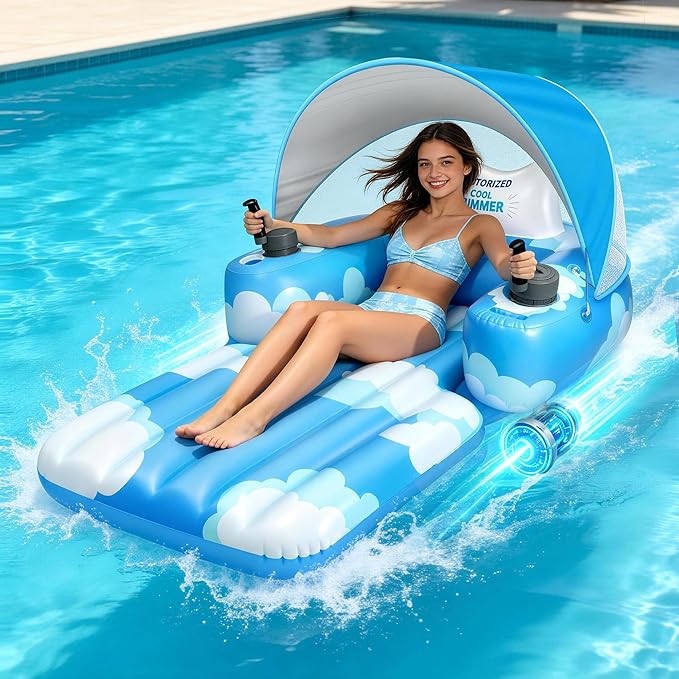 GIGIGO Motorized Pool Float for Adults with Canopy and Dual Motors on Amazon