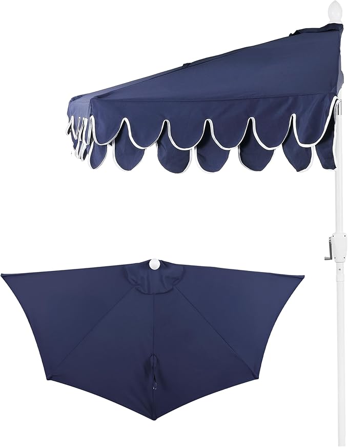 JONATHAN Y Terrace Scalloped 9 ft. Half Round Patio Umbrella