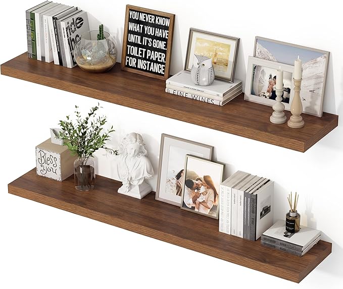 48 Inch Floating Shelves, 12 Inch Deep Floating Shelves for Wall with Invisible Brackets - floating wall shelves for liv