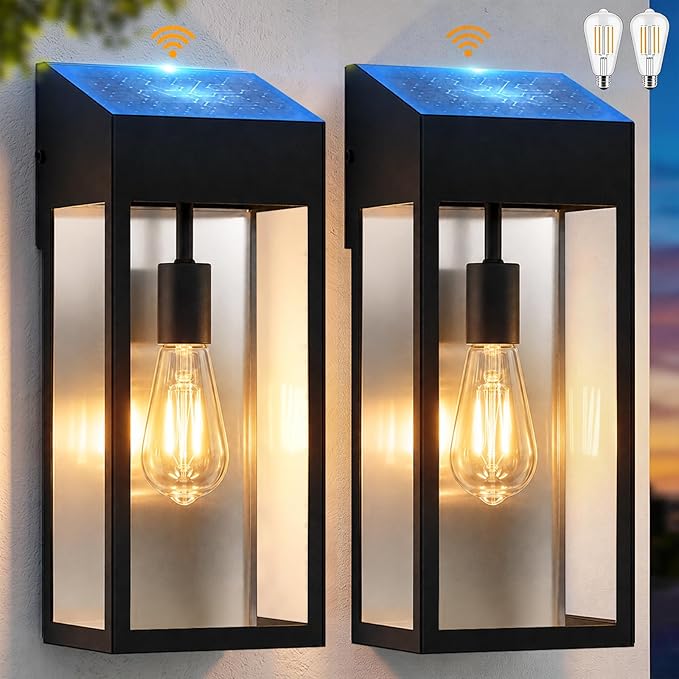 2PK Large Solar Sconce Lights Outdoor with Included E26 Bulbs, 15 inch
