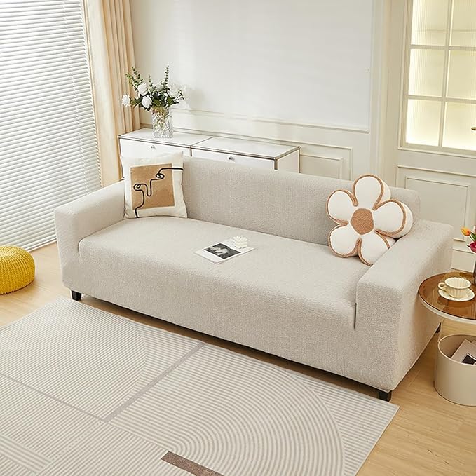 Cotton Linen Couch Cover, Stretch Sofa Protector, All-Inclusive, Washable - coastal grandma living room kit