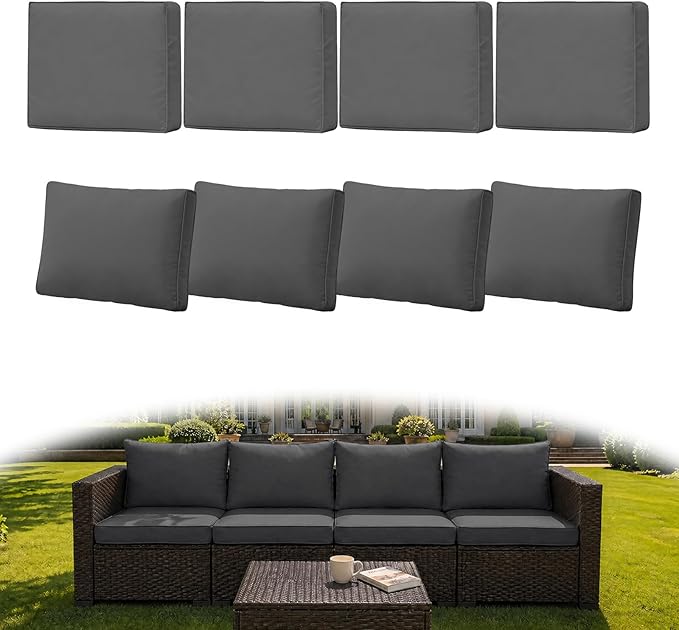 8Pcs Outdoor Couch Cushion Covers with Zipper, Water-Resistant