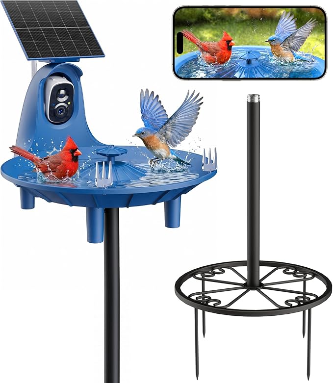 LongPlus Solar Bird Bath Fountain with 2K Camera and AI Bird ID