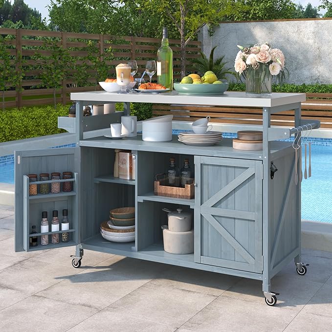 Outdoor Grill Cart with Storage and Stainless Steel Top for outdoor patio bar cart guide