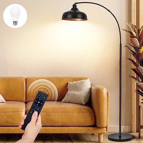 Arch Floor Lamp with Remote, Dimmable 70", Black + LED Bulb Included