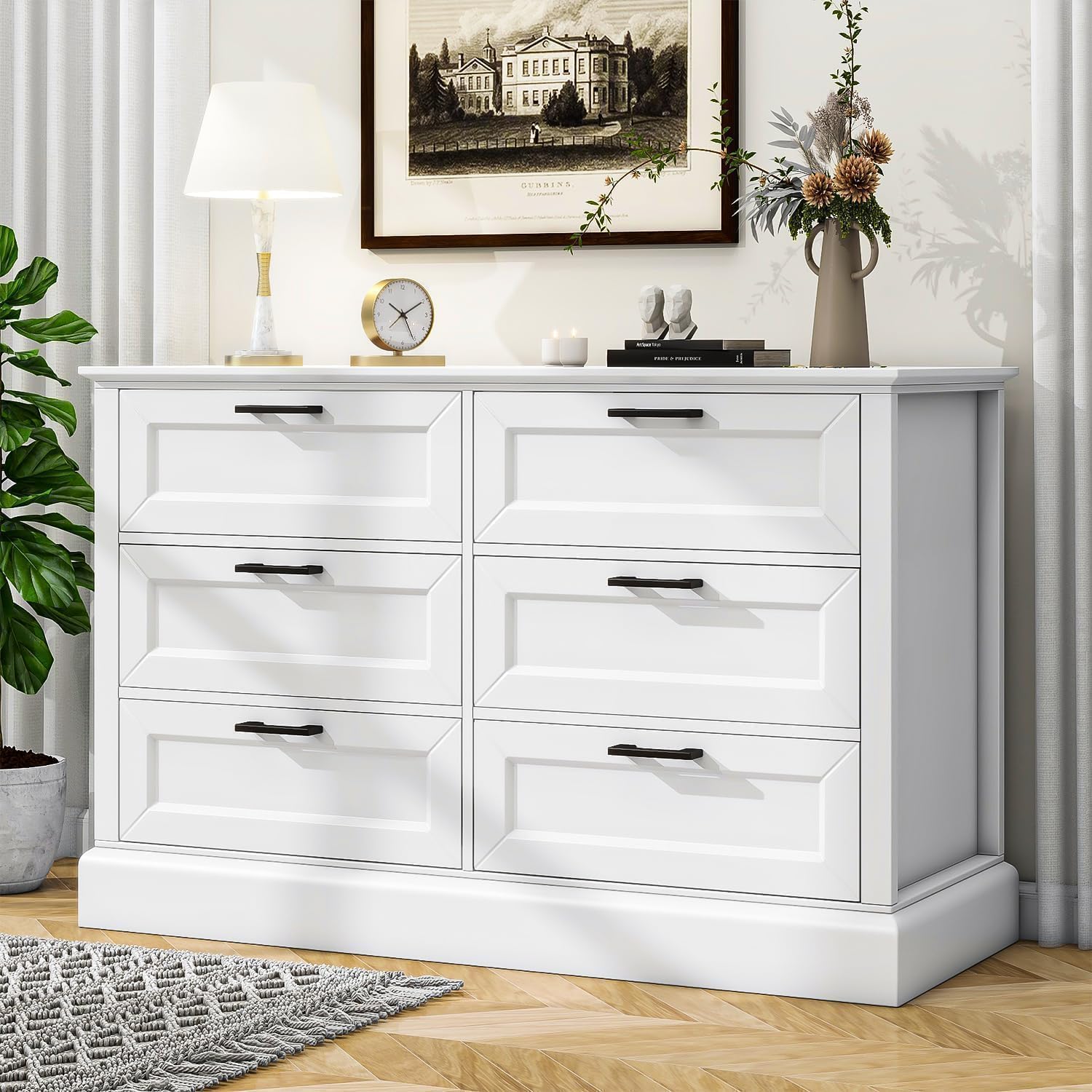biukpci White 6-Drawer Modern Dresser