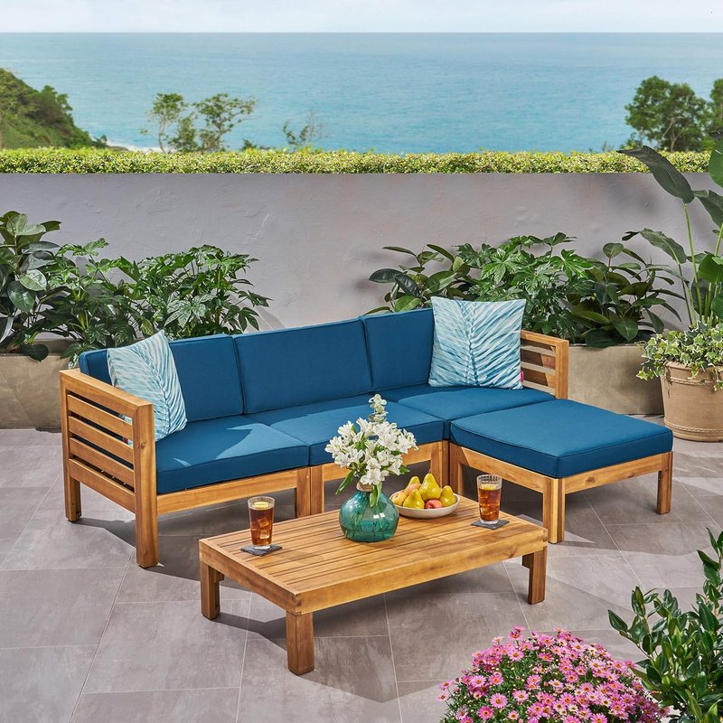 Christopher Knight Home Alice Outdoor 5-Piece Acacia Wood Sofa Set, Teak